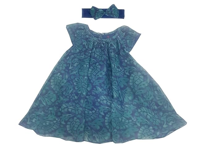 CREATIVE KIDS Poly Lining All-Over Print Baby Dress/Romper with Hair Band for Baby Girls