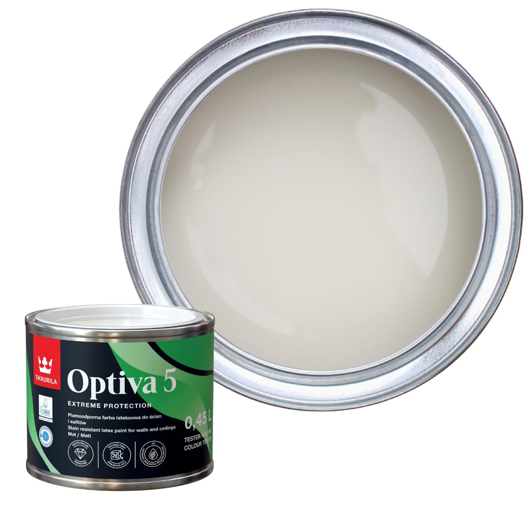 TIKKURILA Optiva 5 Matt Emulsion Paint โ Durable, Scrubbable & Easy-Clean for Walls and Ceilings | Zero VOC - 0.5L Piazza Y487 โ image 1