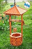 Solarbeleuchtung (erhältlich als Zubehör***, siehe Artikelbeschreibung unten) / LIEFERUMFANG: Holzbrunnen mit Dach, Holzeimer und Rolle