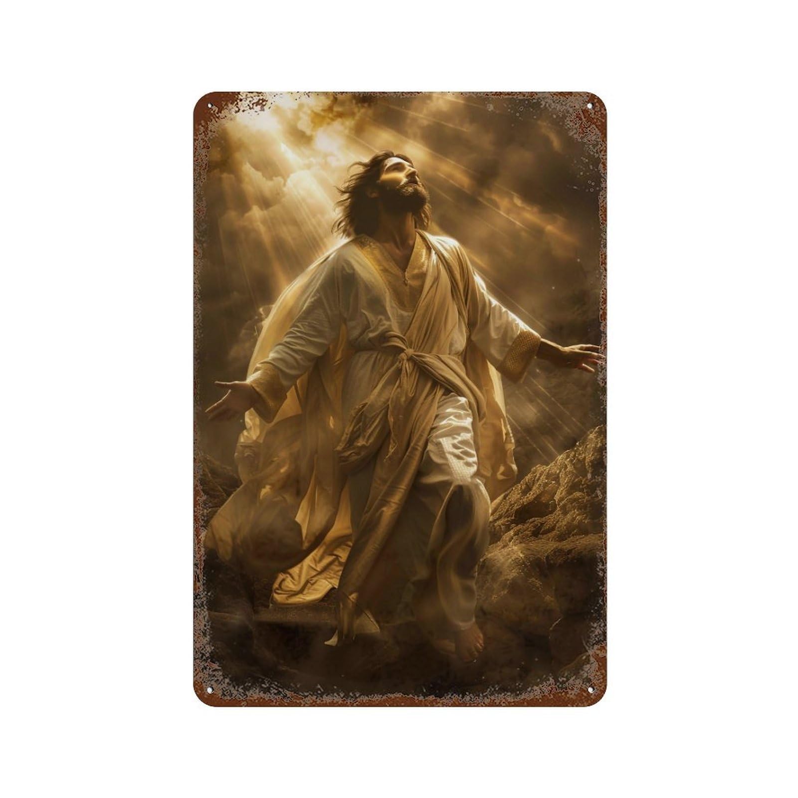 YHGERTKU Jesus Resurrection Ascension 02 Wall Art Retro Iron Vintage Metal Tin Sign Poster Modern Decor for Living Rooms Gift 30x20cm