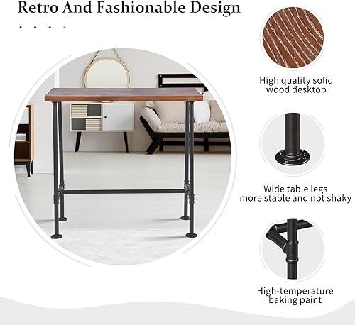 Miniatura 4 de Mesa de bar con diseño de tubería rústica (41.3 pulgadas de alto) y juego de 4 taburetes de bar vintage de 26 a 32 pulgadas de altura ajustable para