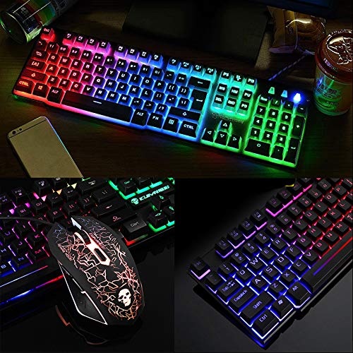 Image of Keyboard Mechanical Gaming Keyboard Mouse Combo Changeable Led Backlit Usb Wired Keyboards Adjustable Dpi Mouse for Tablet Desktop Games