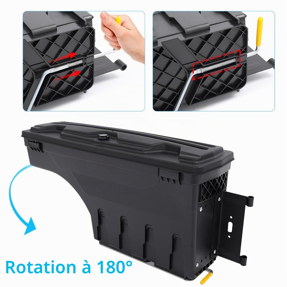 Boîte à outils pour Ford Ranger 2023 2024 2025 T9 Pickup Wildtrak Raptor XL XLT Limited Tremor Platinum Boîte à outils Organiseur 180° Swing Case (côté droit)