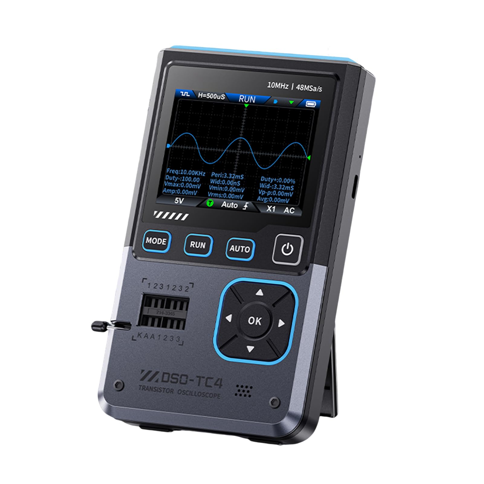 DSO TC4 Oscilloscopio, DSO-TC4 3-in-1 Oscilloscopio Portatile/Tester Transistor/Generatore di segnale, Larghezza di banda 10 MHz,Frequenza di campionamento 48 MSPS