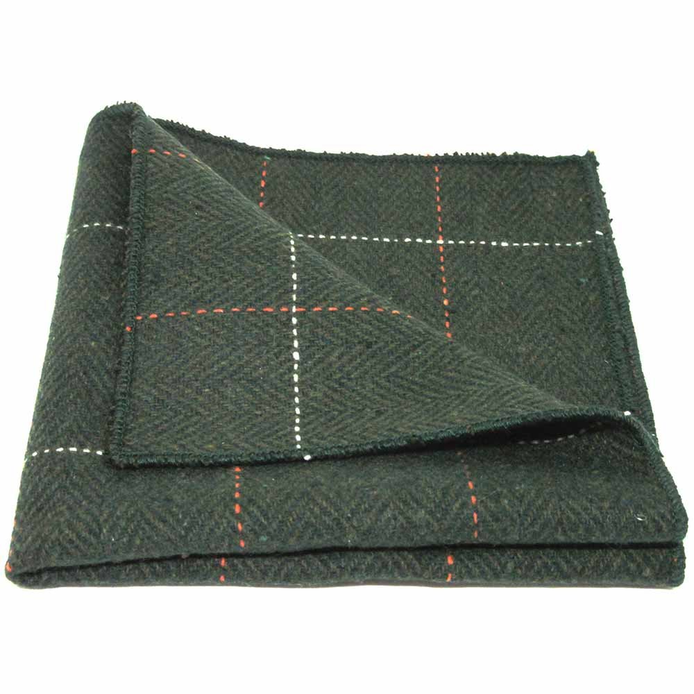 DB Dickie Bow Einstecktuch Aus Tweed – Olivgrün, 23x23 Cm