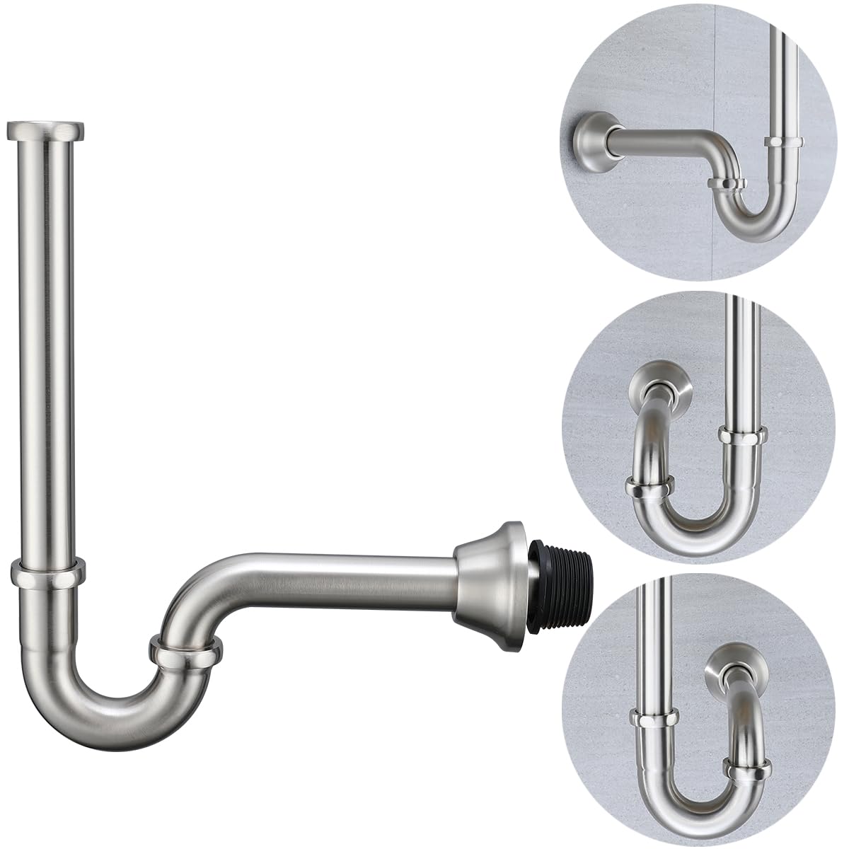 RANDOM RD83555BN-L - Trampa para fregadero de baño en forma de U de 1-1/4 pulgadas con tubo de extensión de junta deslizante, botella de drenaje de residuos de altura ajustable, kit de trampa en P