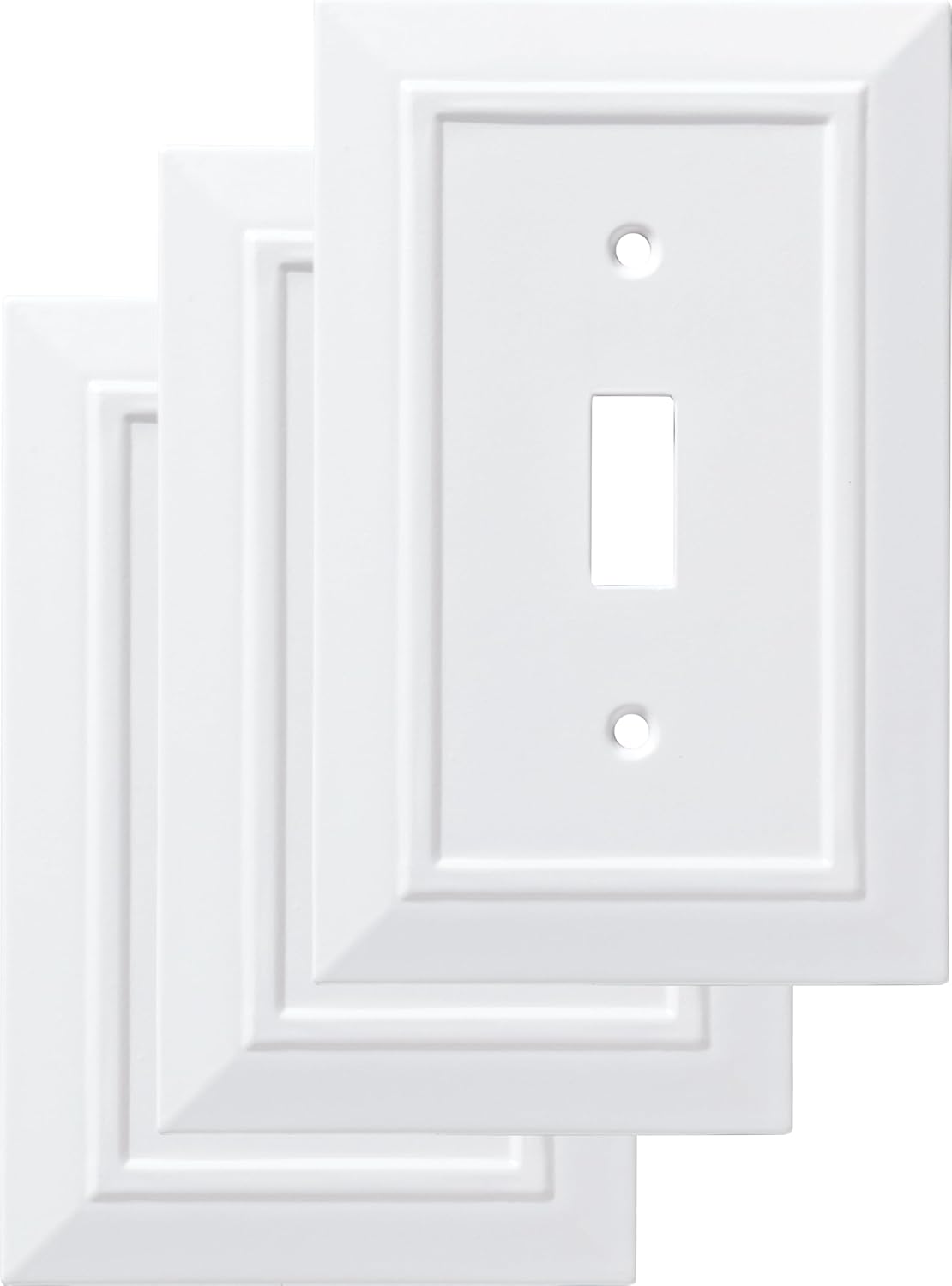 Franklin Brass Classic Architecture (3-Pack) Decorative Light Switch Cover Wall Plate — Pure White 1-Gang Toggle Electrical Outlet Guard (W35241V-PW-C)