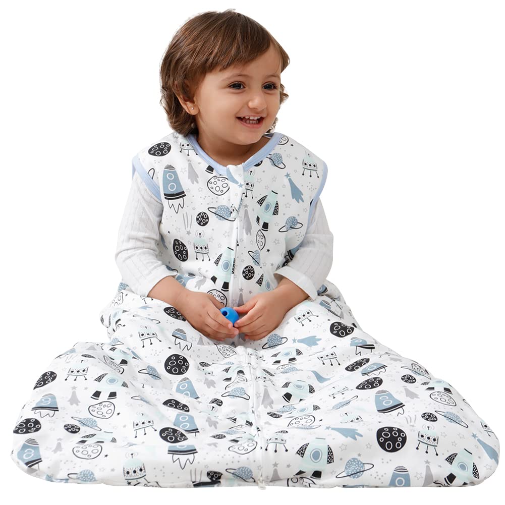 Sacco nanna invernale per bambini, senza maniche, unisex, per l'autunno, per bambini, in 2,5 TOG, sacco a pelo per bambini, colore blu, 150 cm (6-10 anni) 150cm (6-10Jahre) Pianeta Razzo Blu