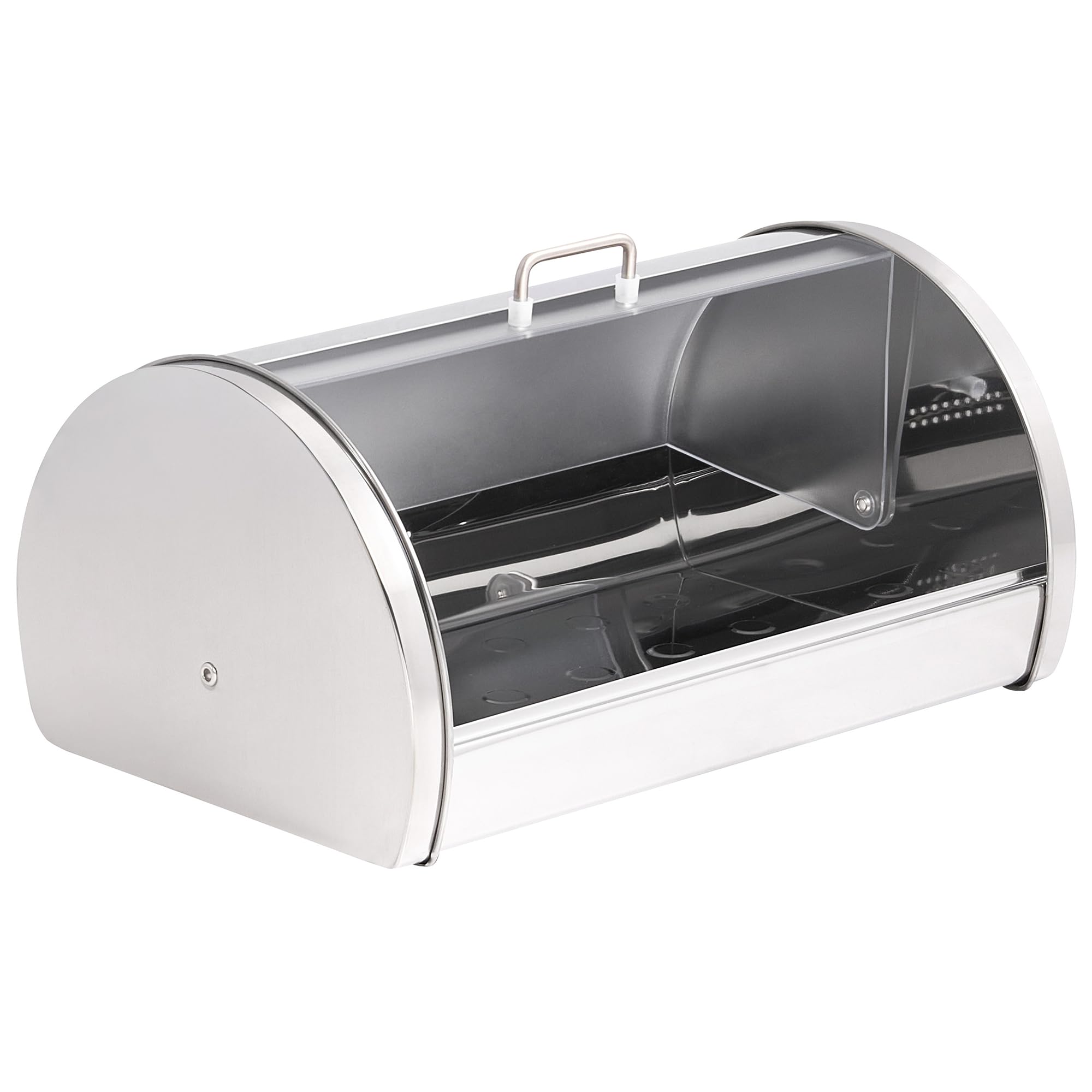 Beliani Brotkasten Edelstahl silber mit Rollklappe Griff halbrund 38 x 26 x 19 cm modern Friandise