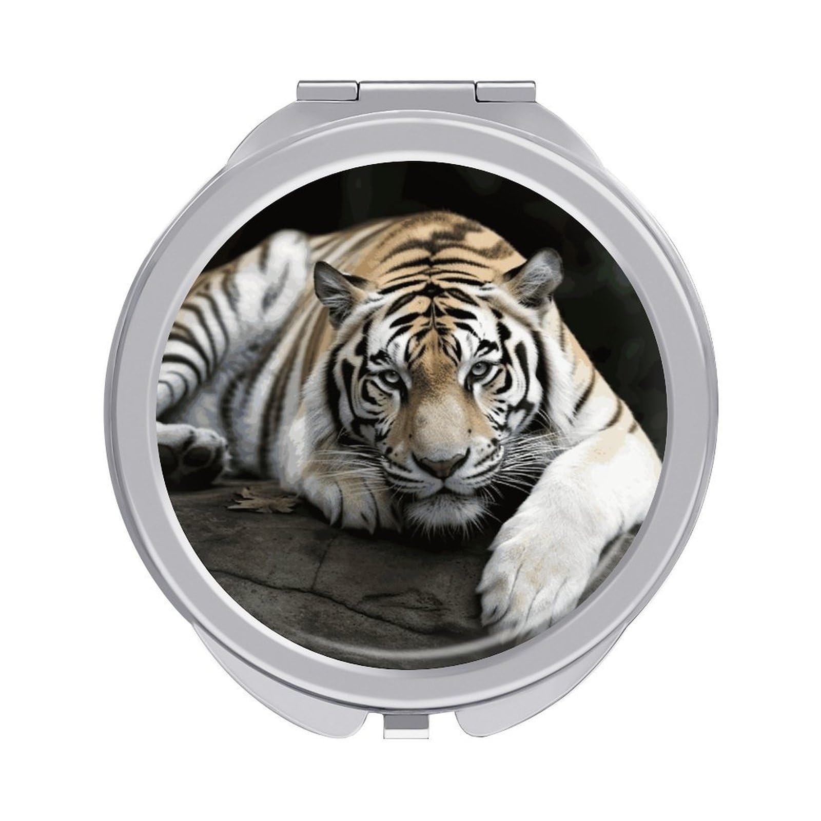 VstaDank Tiger Lie On Rock Compact Mirror for Purses Round Fashion Travel Makeup Mirror 2X /1x Magnifying Double Sides Mini Mirrors Portable Pocket Mirrors for Handbag Purse Women Gift