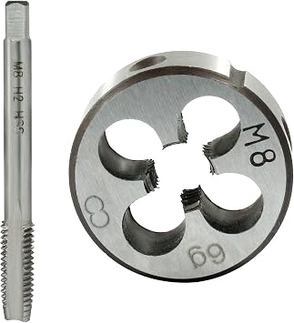 M8 X 1.25 Tap and Die Set, Metric Machine Thread Tap Right Hand Alloy Tool Steel Die, HSS Thread Set for DIY Enthusiasts Professionals