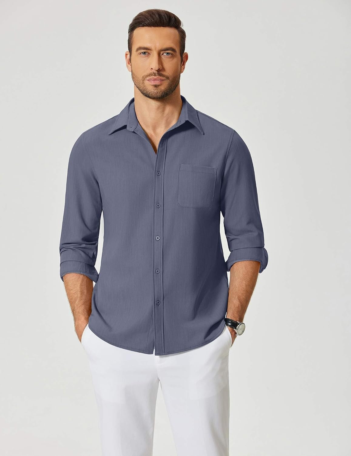 COOFANDY Mens Dress Shirts Untucked Long Sleeve Button Down Denim Shirt Stretch Business Casual Shirts image 5
