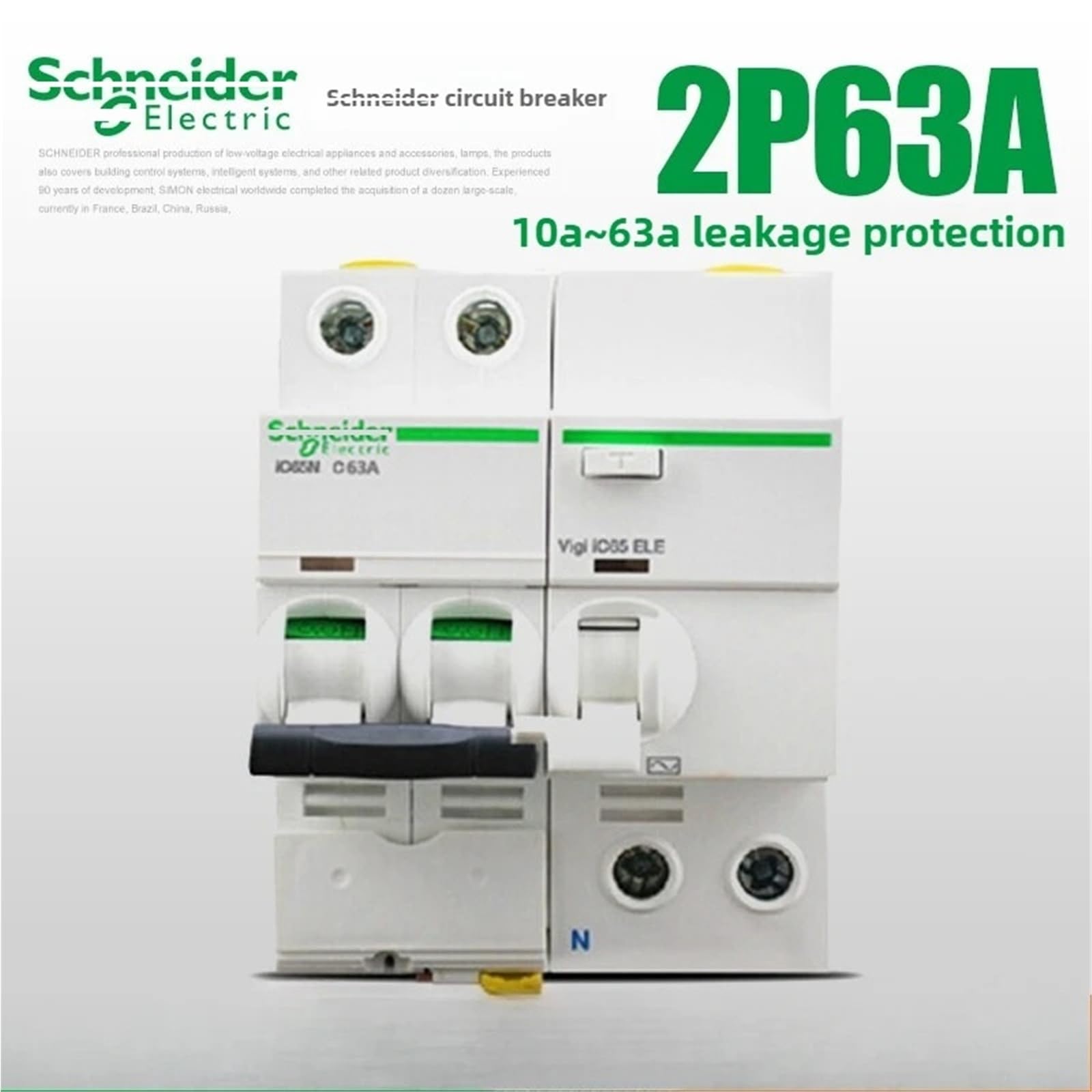Przełącznik 1 szt. elektryczny A9 iC65N wyłącznik automatyczny wyłącznik powietrza z zabezpieczeniem przed wyciekiem wyłącznik główny 1P 2P 3P 4P 6/80A (typ D, 2P, 63A)