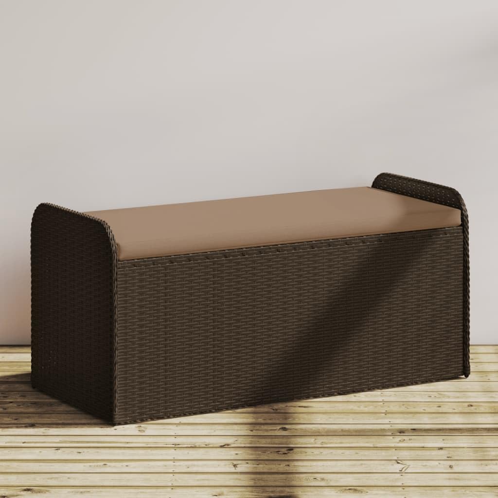 vidaXL Banco de Almacenaje con Cojín, Asiento Exterior, Caja Almacenamiento, Mueble Banco para Patio Jardín Terraza, Ratán Sintético Marrón