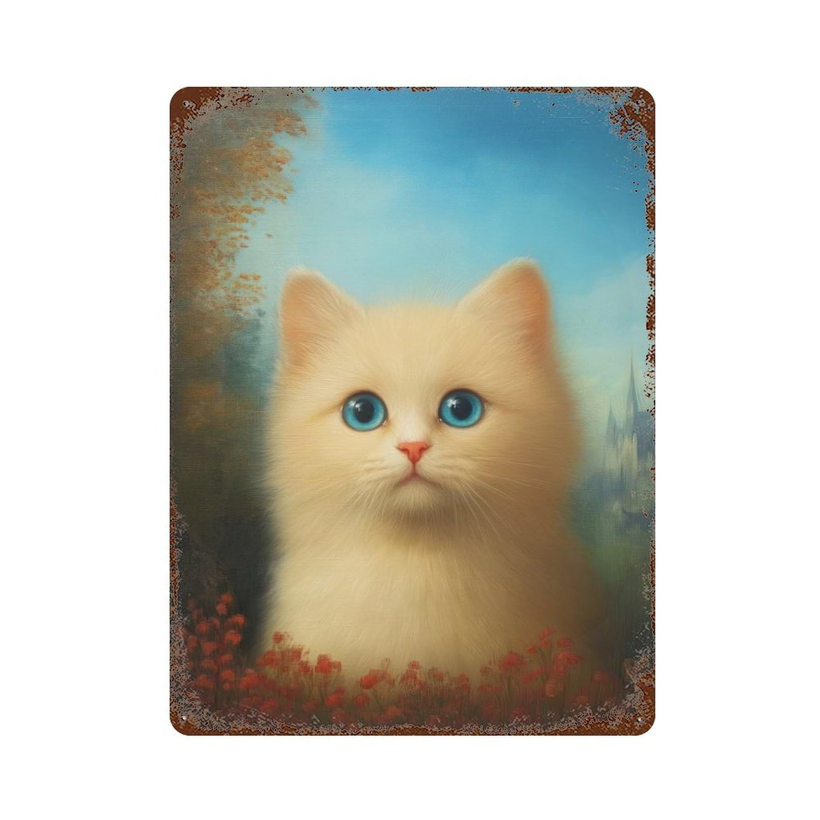 Vintage Rust Metal Sign with Fluffy Kitten Design 15.7"x11.8", for Shed, Workshop And Garage Wall Decor, Classic Wall Plaque
