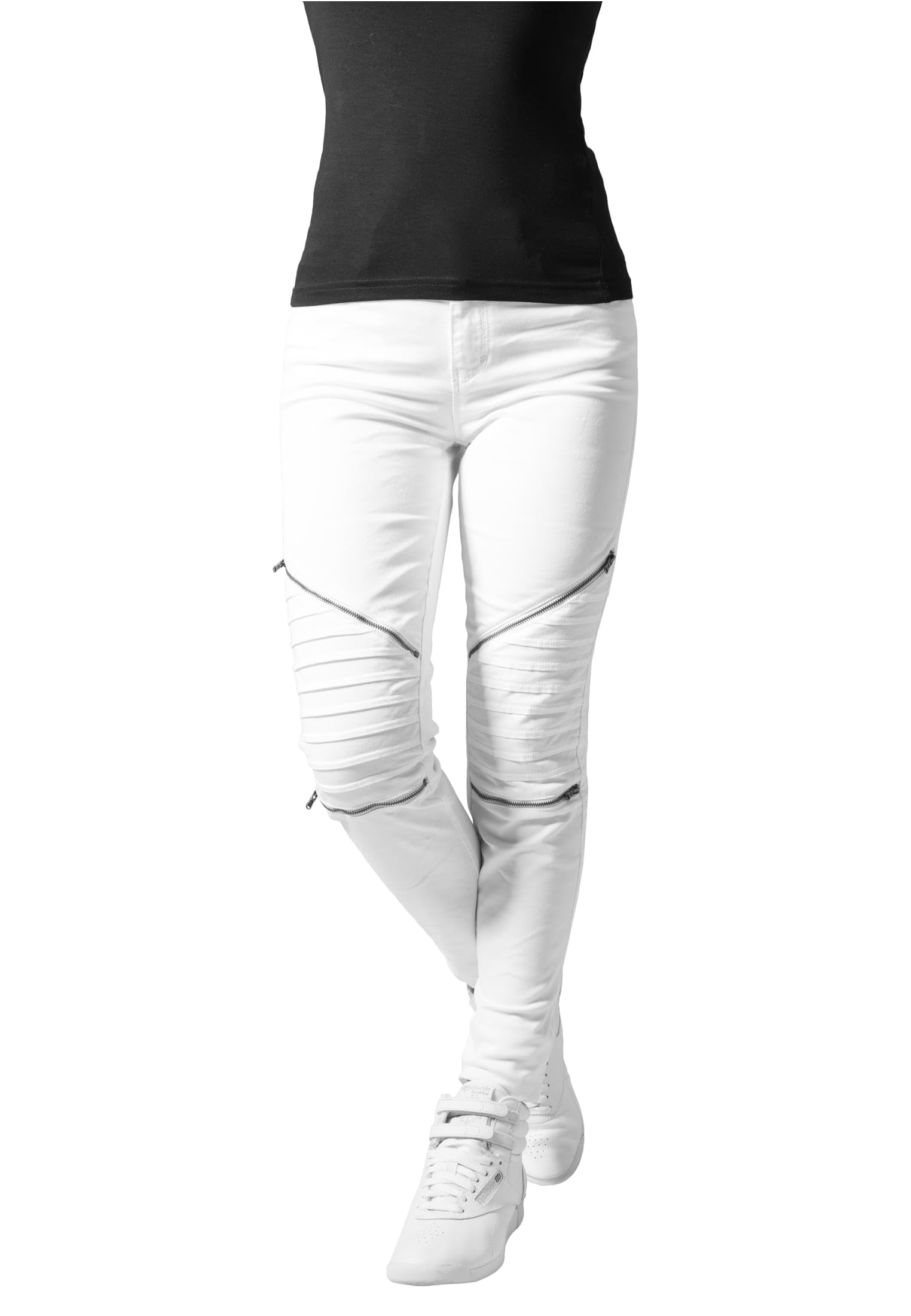 Urban Classics Women's Ladies Stretch Biker Pants Trouser, White (White 220), 26W UK