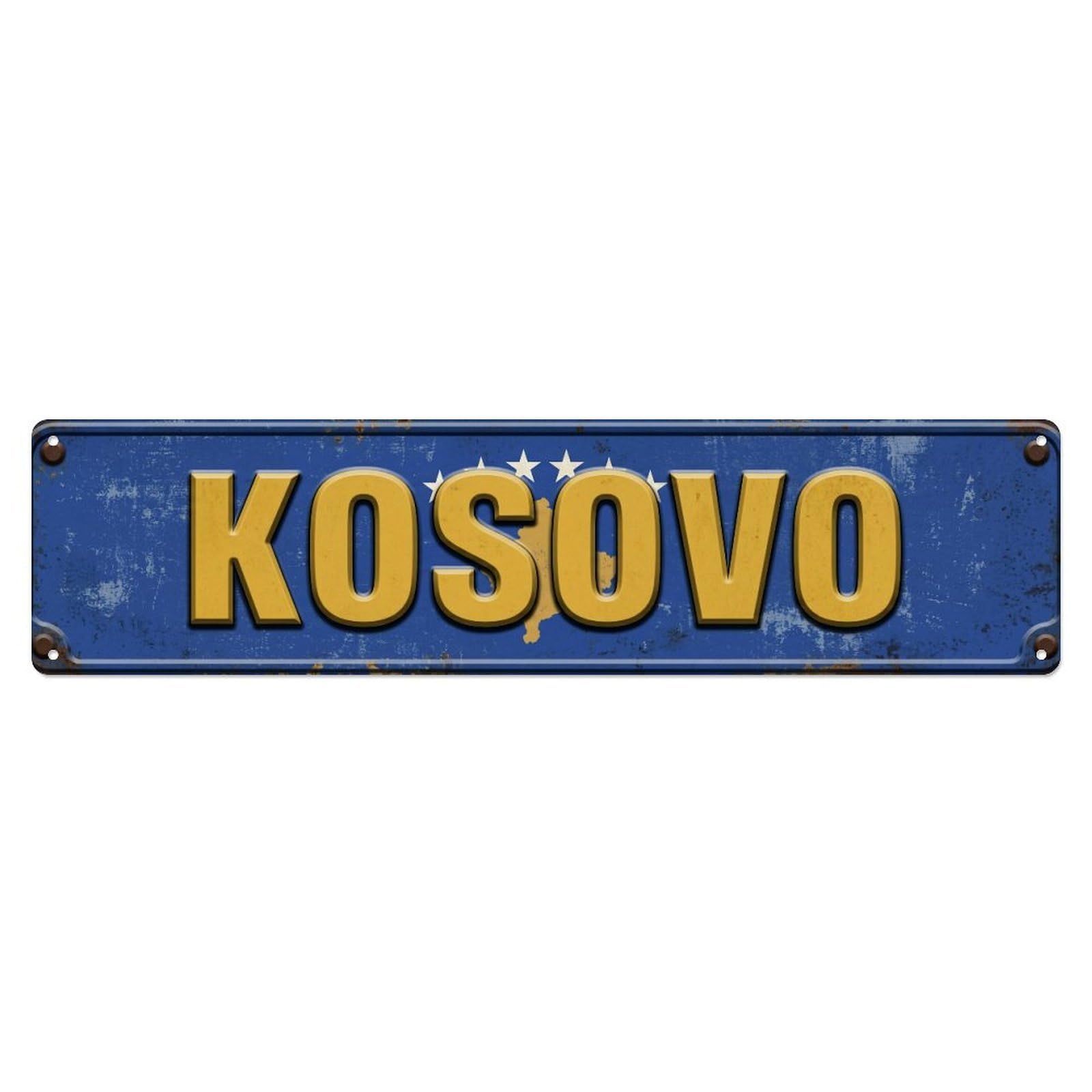 Metal Tin Sign Vintage Kosovo Flag Pattern