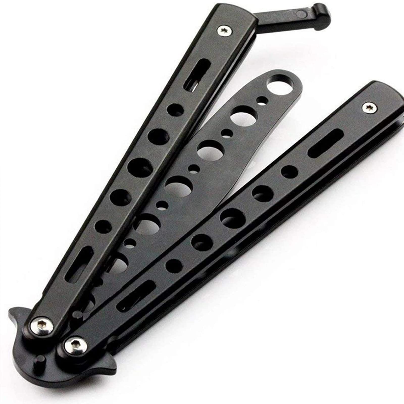 Butterfly Knife Trainer Tool, Practice Training Flipping Tricks, Stainless Steel Metal Folding, Non-Offensive & 100% Safe (Basic, Black)