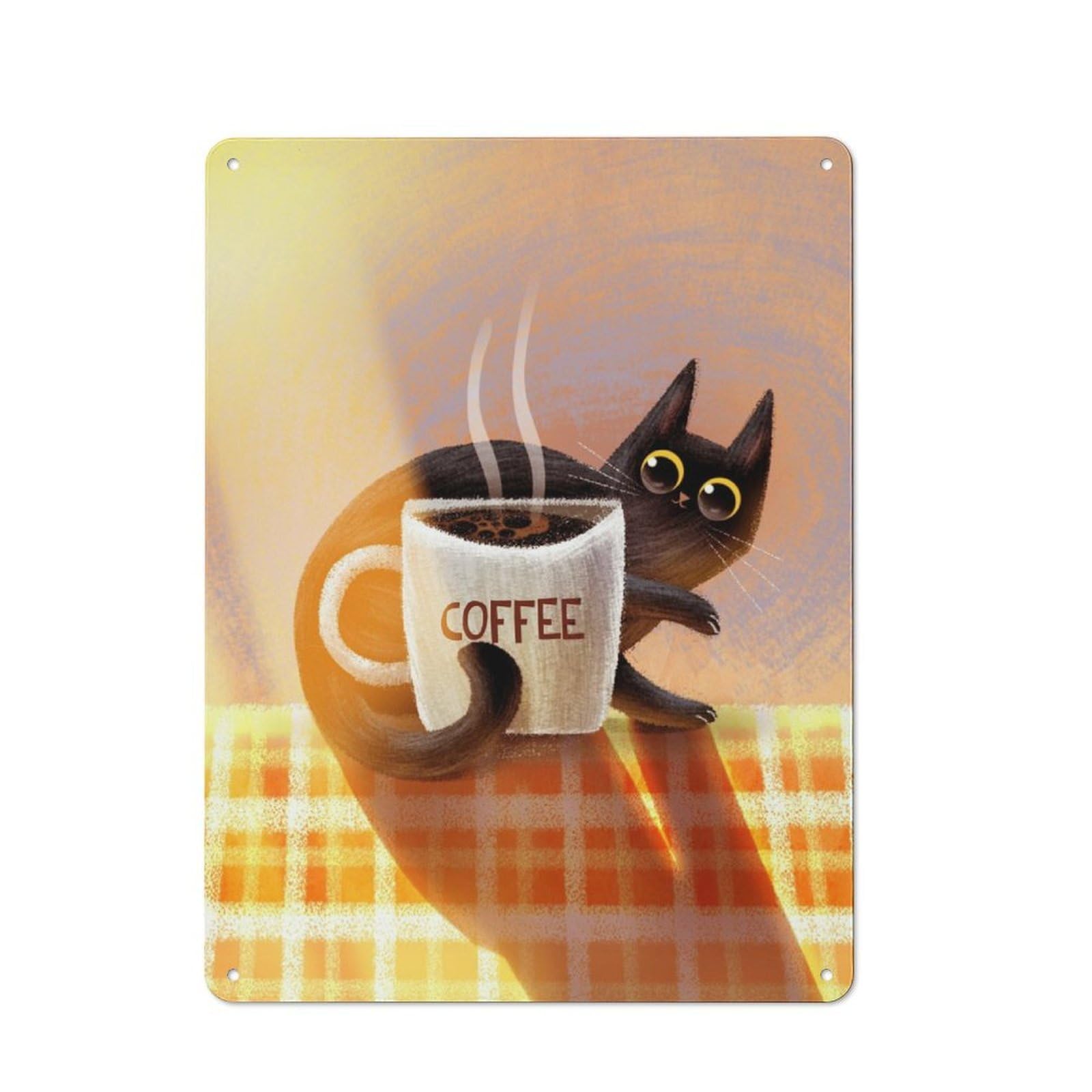 Junmoney Coffee With Cat Retro Metal Wall Sign 40X30cm With For Home Bar Wall, A Housewarming Gift For Hosts Who Enjoy Retro Interiors