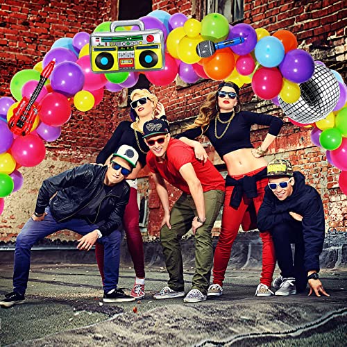 97 Pieces 90S 80S Theme Disco Party Decoration Disco Balloons Colorful Balloon Arch Garland With Inflatable Mylar Radio Guitar Microphone For Back To 90S Birthday Supply (Classic Colors Set) #TOP6