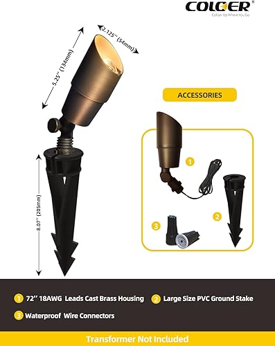 Miniatura 10 de COLOER Foco de bajo voltaje, iluminación LED de paisaje, 5 W, 12 V CACC, luces de entrada de jardín de latón CRI85 IP65, luces impermeables para