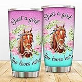 Just A Girl Who Loves Horse Stainless Steel Tumbler Cups Floral Vacuum Insulated Coffee Mug with Lids and Straw, Gift for Daughter, Sister, Mom (20oz)