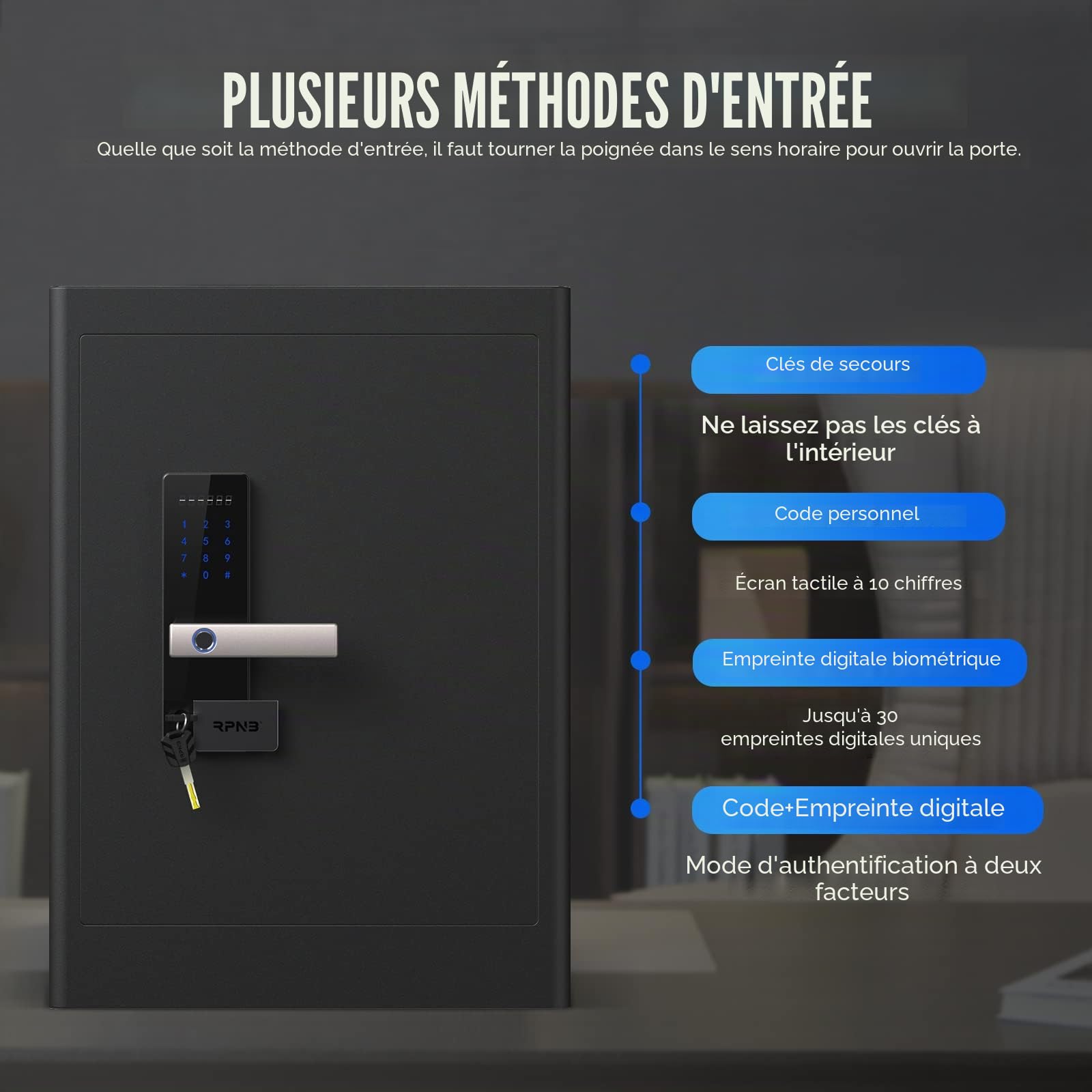 RPNB Deluxe Coffre-fort domestique et casier, coffre-fort de sécurité biométrique à empreintes digitales avec affichage tactile et synthèse vocale, double alerte, coffre-fort de sécurité noir pour la