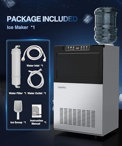 Miniatura 5 de Máquina para hacer hielo de 145 libras24 horas, máquina de hielo comercial completamente automática de 38 libras, contenedor de almacenamiento