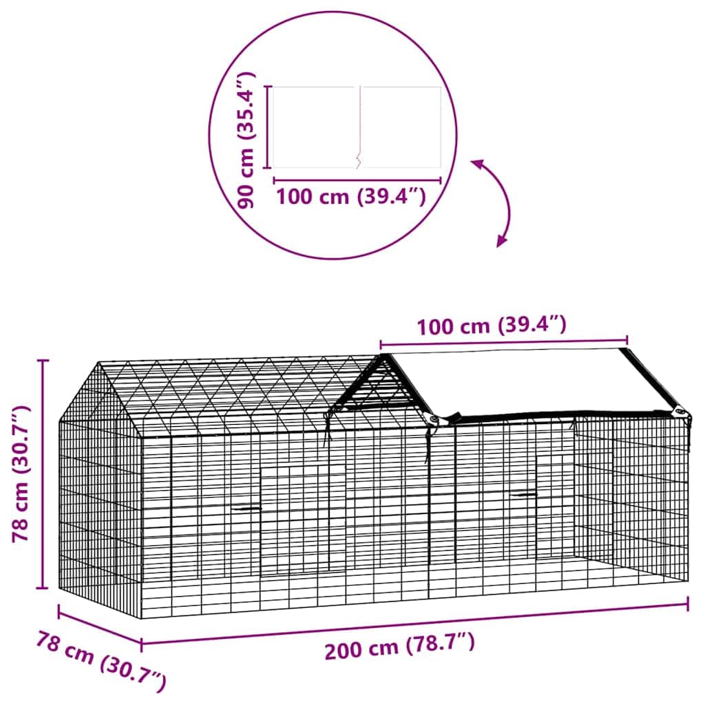 Hasenkäfig aus verzinktem Stahl, 200 x 78 x 78 cm, wetterfest und rostbeständig, ideal als Nagerkäfig und Meerschweinchenkäfig für Garten und Outdoor