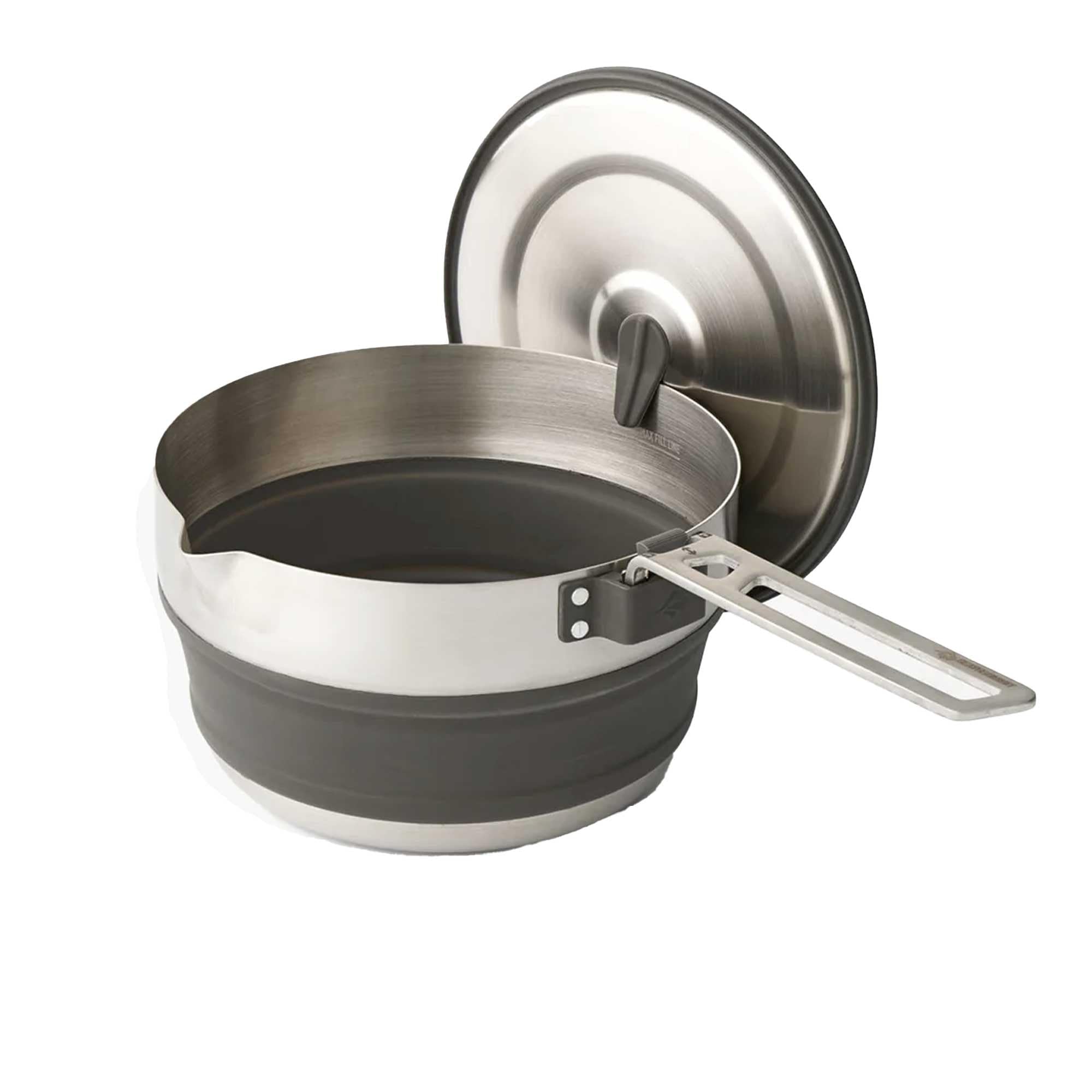Sea to Summit - Detour Stainless Steel Collapsible Pouring Pot 1.8L - 1 to 2 Person - With Pouring Spout - Induction Cooktop Compatible - BPA-Free - Stainless Steel & Silicone Camping Cookware - 474g