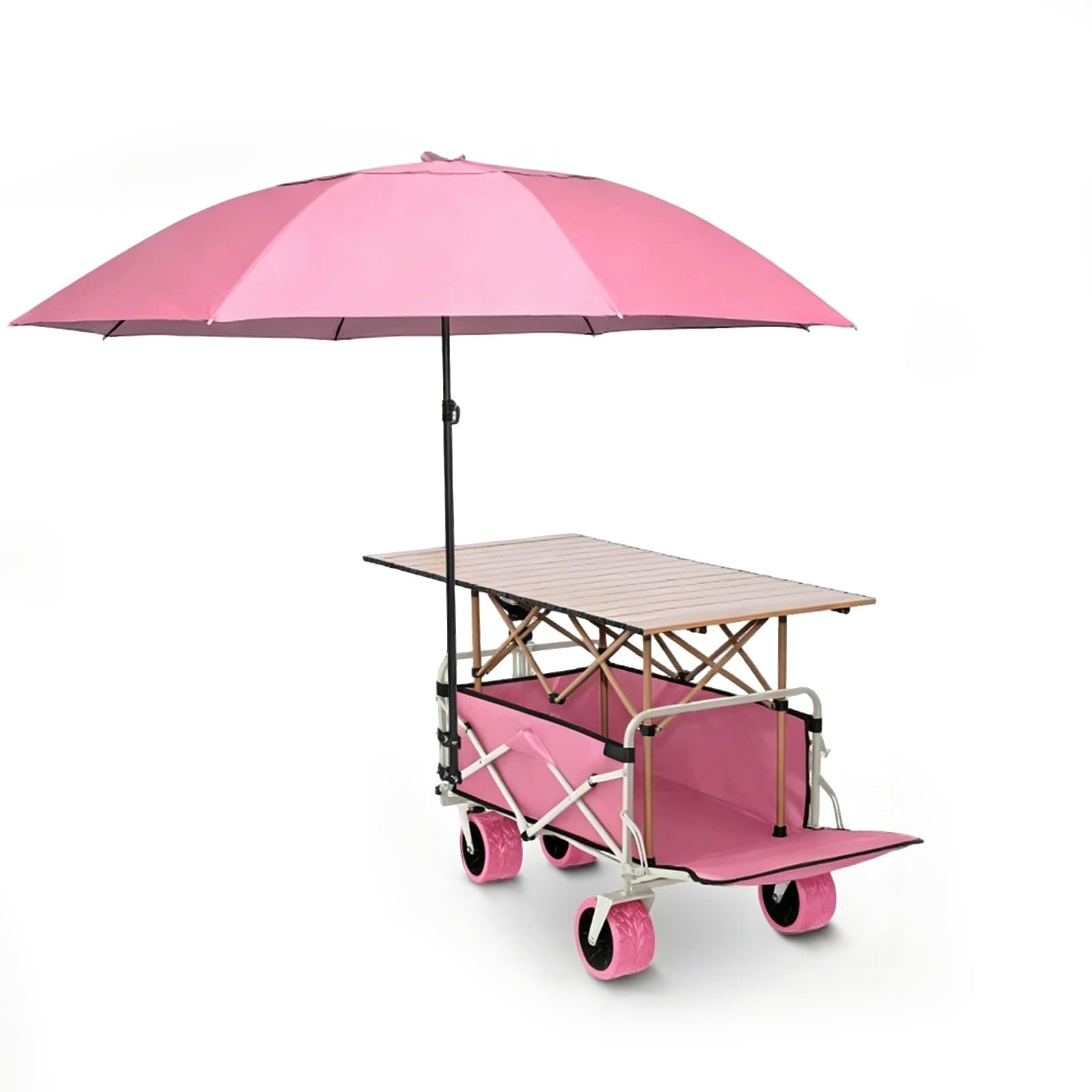 HARELA Genérico Puesto de Mercado con Toldo, Móvil de Venta Ambulante de Comida, Carrito de Comida callejera con Ruedas para Tiendas Mercados(Pink)