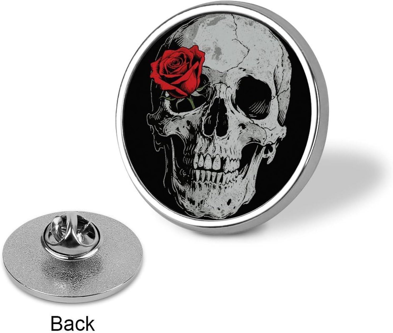 Round Metal Lapel Pin, Aluminum Alloy, Skull Flower image 3