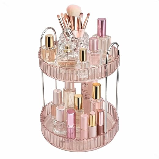 Organizador de Maquiagem Acrílico Rose Premium com 2 Andares – Porta Cosméticos, Perfumes e Acessórios