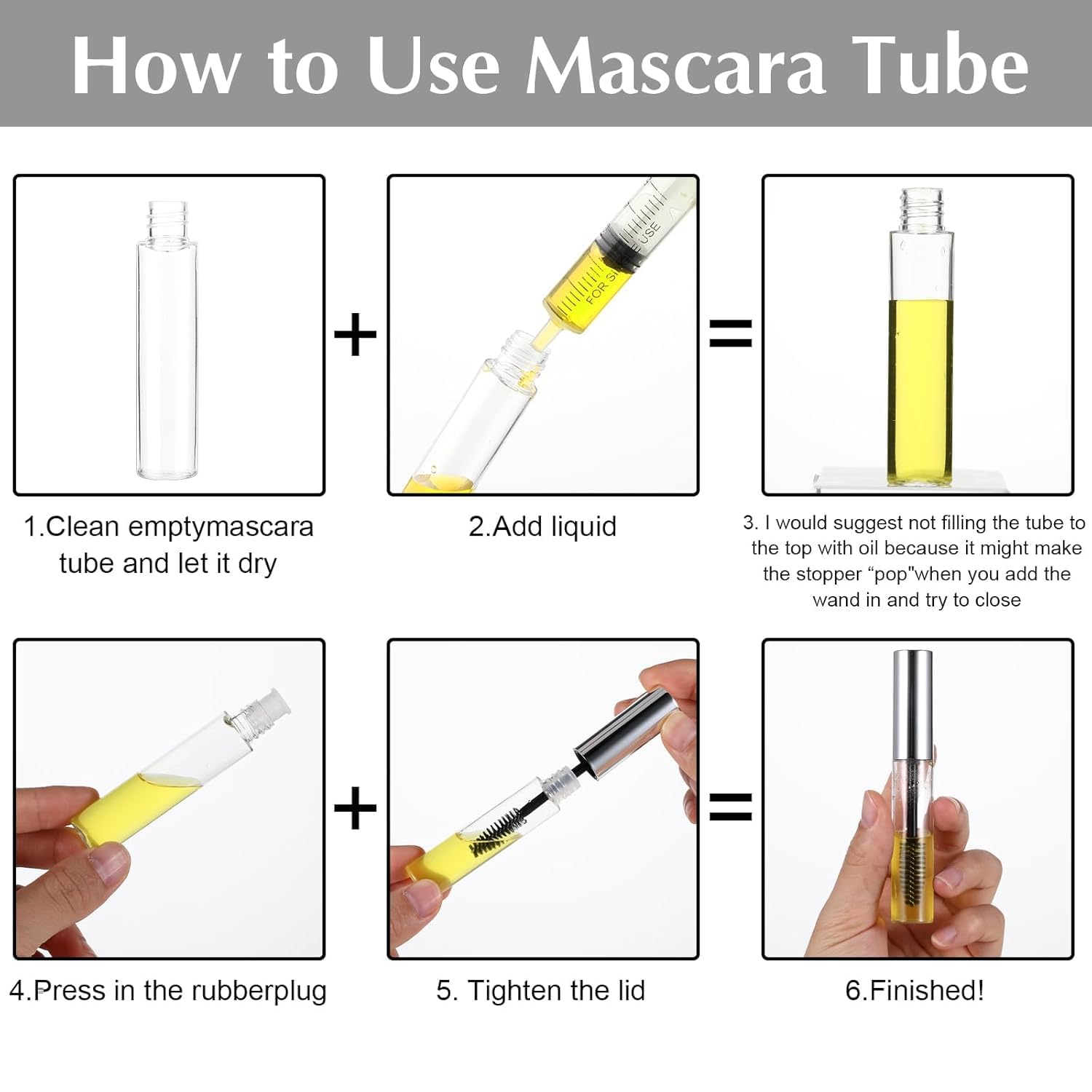 RAJry 10ml Silver Empty Mascara Tube Wand Eyelash Cream Container Bottle with 3 Rubber 2