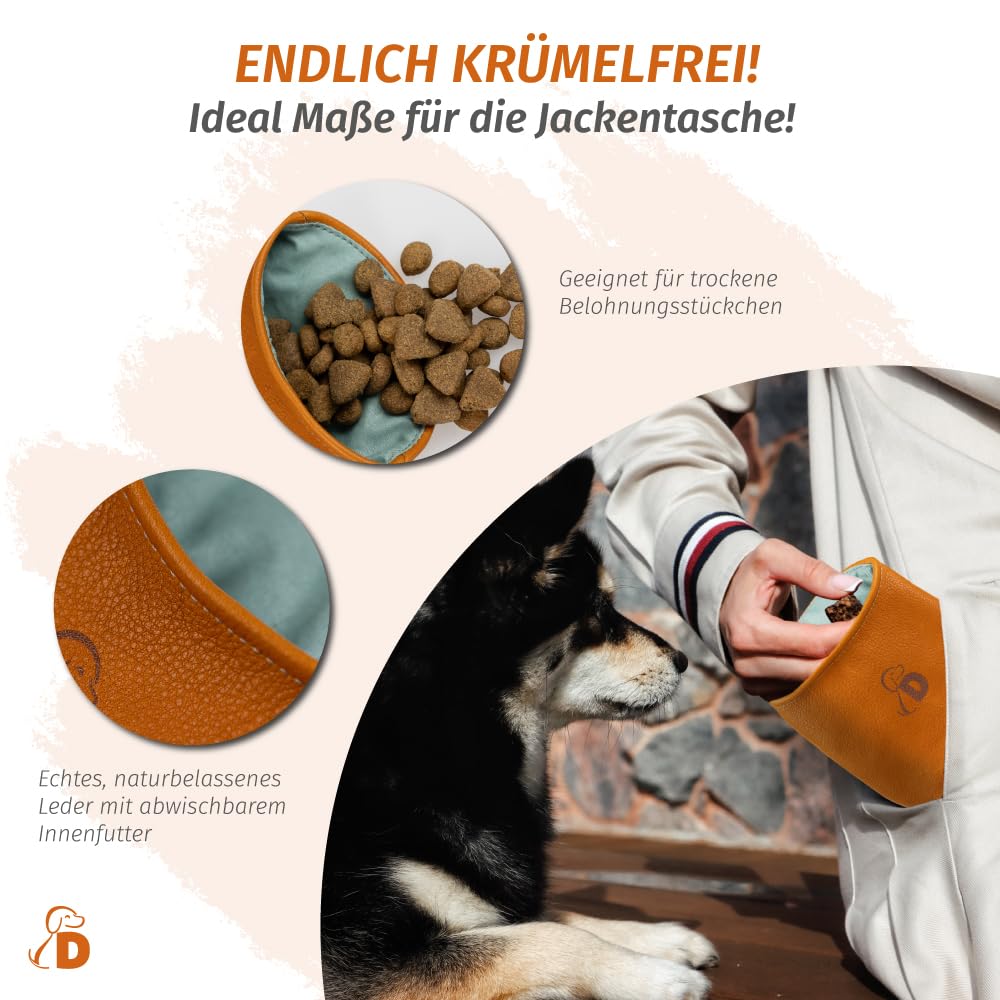 Pantolinos Dogolino® Leather Treat Bag for Dogs - Treat Bag - Treat Bag with Waste Bag Dispenser (Orange Brown, Basic) - Image 2