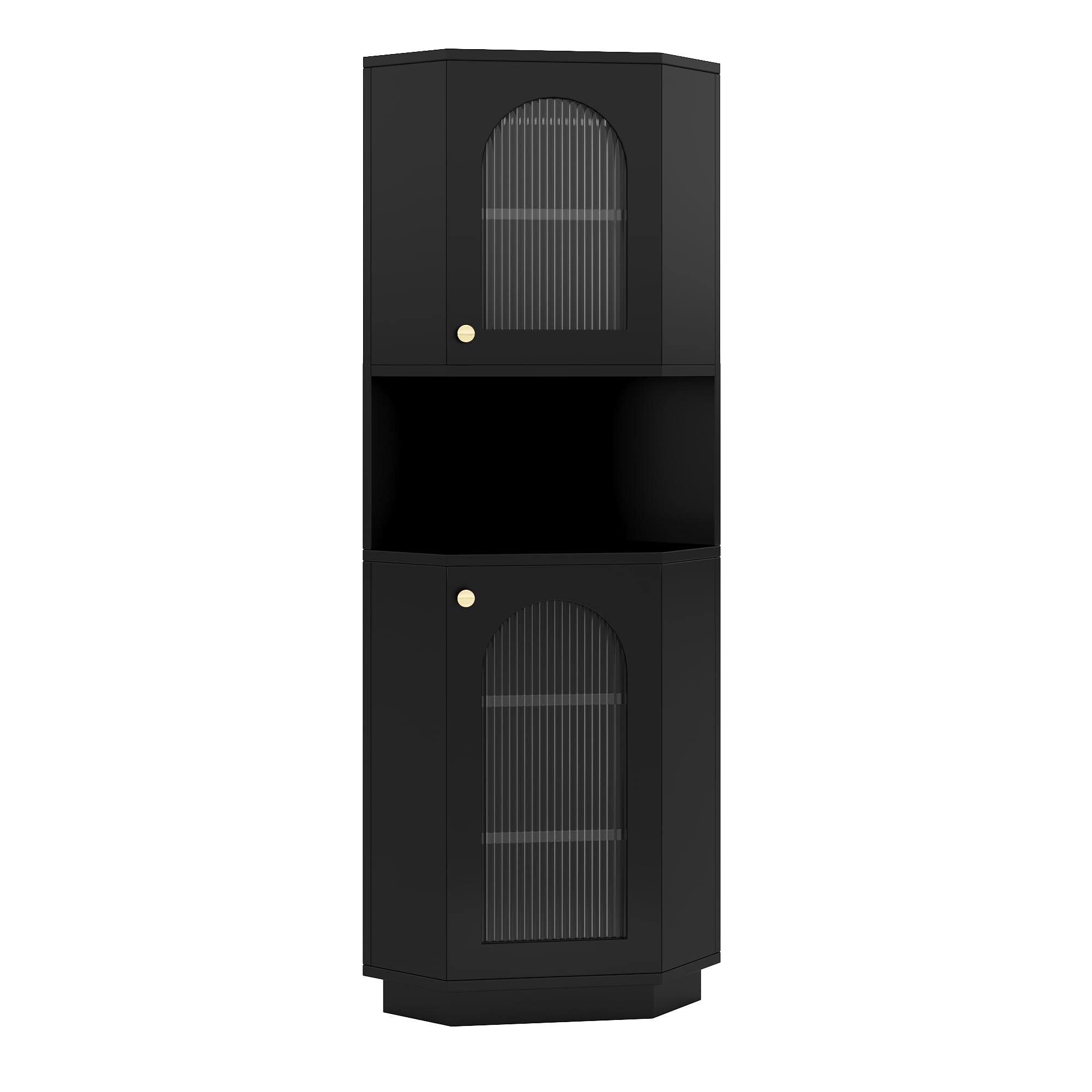 Merax Meuble de coin avec éclairage LED - Étagère d'angle avec 2 compartiments de rangement, meuble de salle de bain avec étagères réglables, pour salon, salle de bain, Noir, 45x45x166,5 cm
