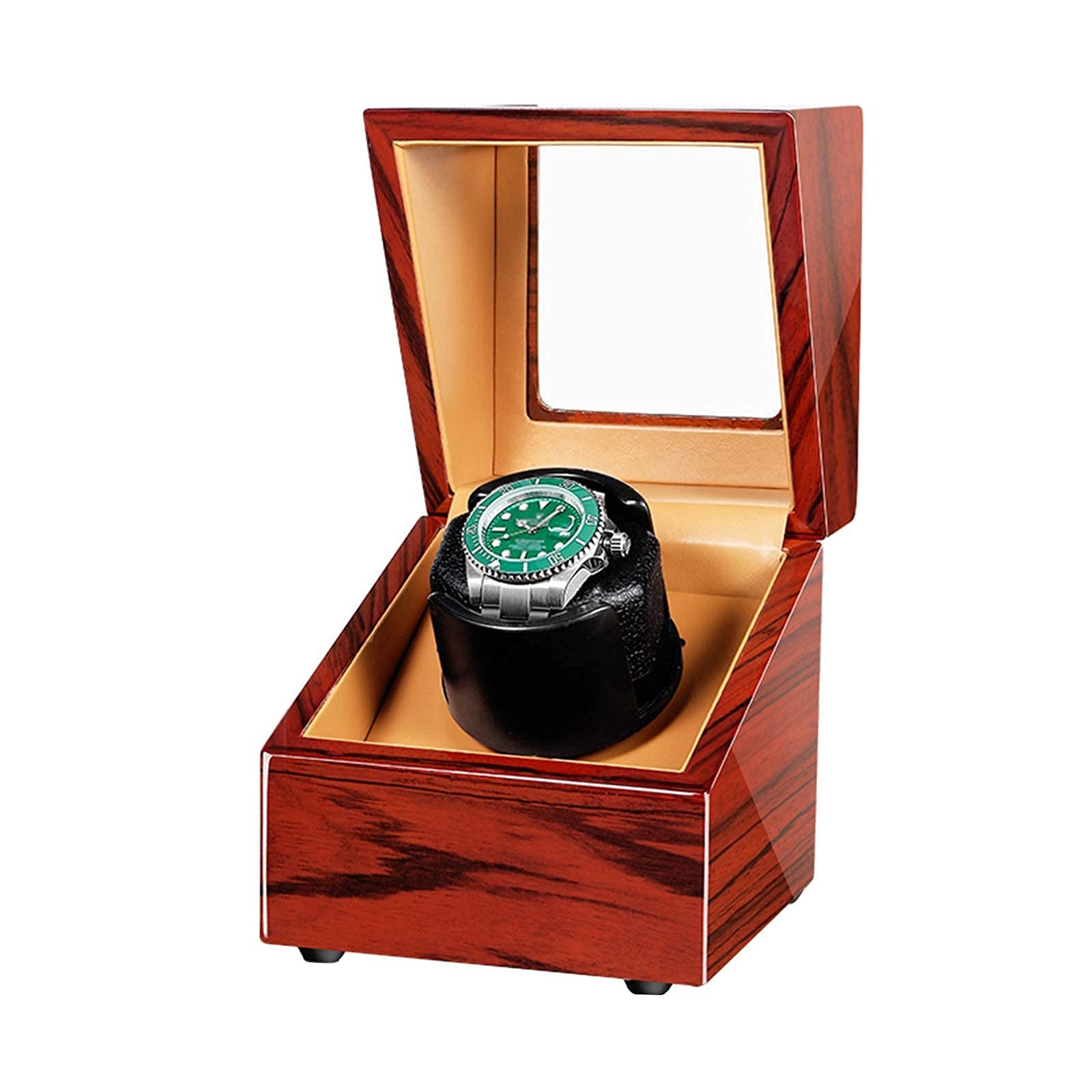 シングル自動巻き時計ワインダー、調節可能な時計枕付き、木製シェル  