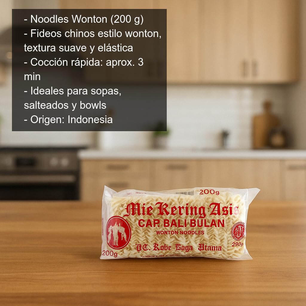 Noodles Wonton 200 g Fideos chinos estilo wonton cocción rápida para sopa wonton, chow mein y wok