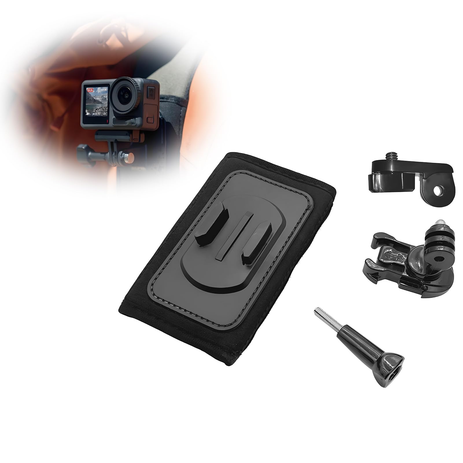 Accessori Action Cam Mount Bracket - Compatibile 12/11/10, Insta 360 x4 Sports Camera Accessories - Rotazione a 360° + J-Hook (14×19cm, 4 Pack Accessori)