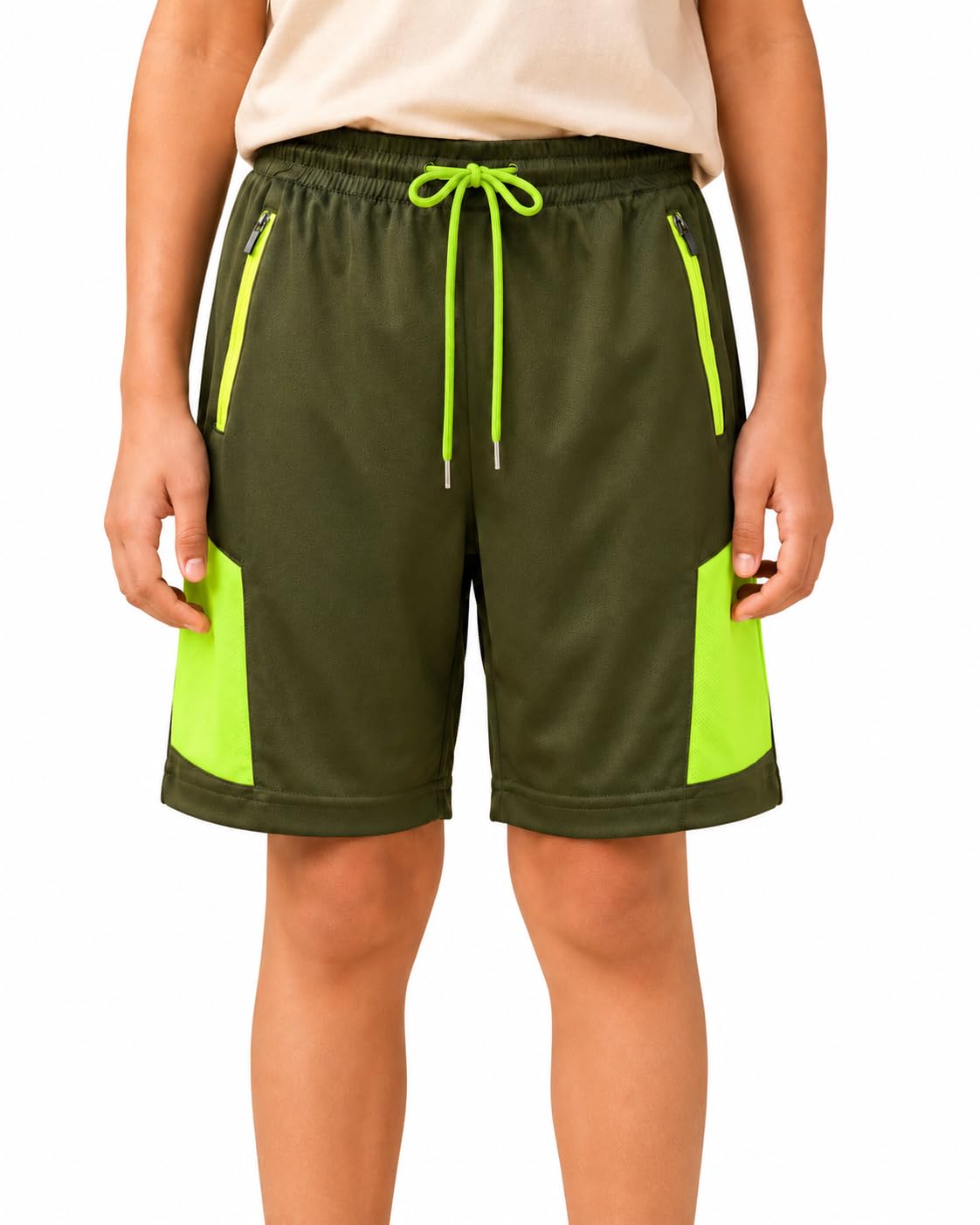 RISH Unisex Kids 2 Colour Blocked Quick-Dry Polyester Sports Shorts with 2 Zipper Pockets, Elasticated Waist & Adjustable Drawstring | Rice Grain Texture | Pack of 1-picture-12