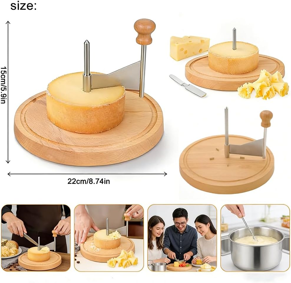 Cheese Curler Wheel Cheese Shaver with Sharp Steel Blade & Stable Wood Base – Perfect for Home Dinners, Restaurants & Cheese Boards(Yellow)