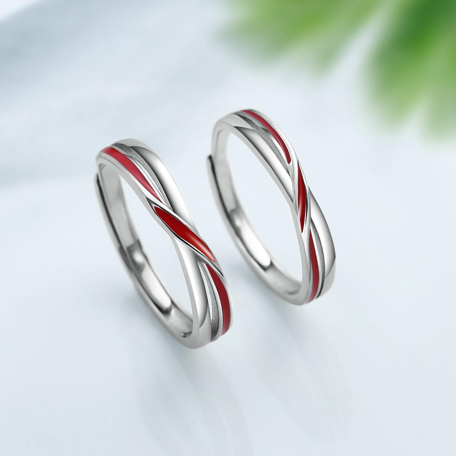 Anello, Anello Uomo Argento con La Linea Rossa Argento Sterling Nozze Anelli Regolabili per Uomo e Donna