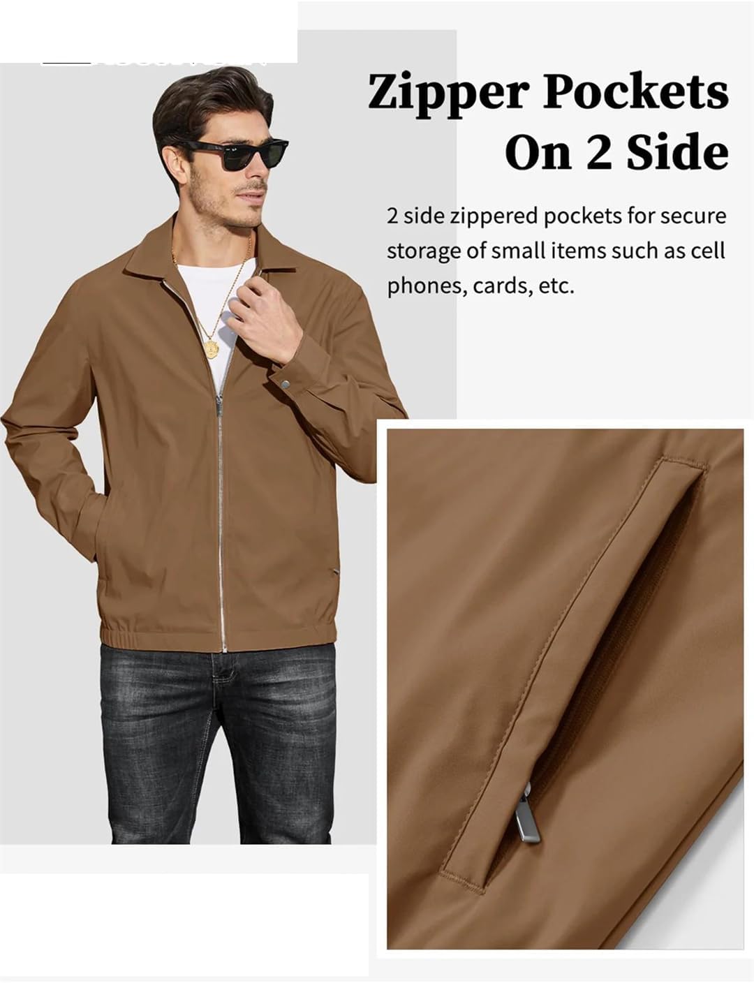 Men's Classic Lapel Jacket Lightweight Windproof Zip-Up Coat Casual Outdoor Daily Wear Stylish Outerwear