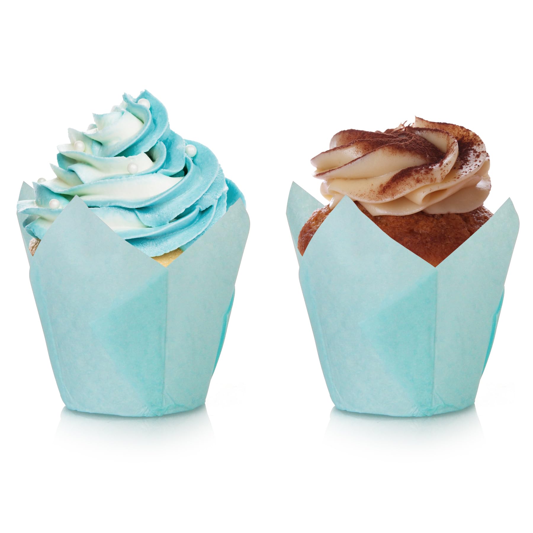 Spesh 100 sztuk papierowych foremek do muffinek w kształcie tulipanów, babeczek, tulipanów, jednorazowych kubków do pieczenia, na wesela, urodziny, Wielkanoc, spotkania rodzinne (niebieskie)