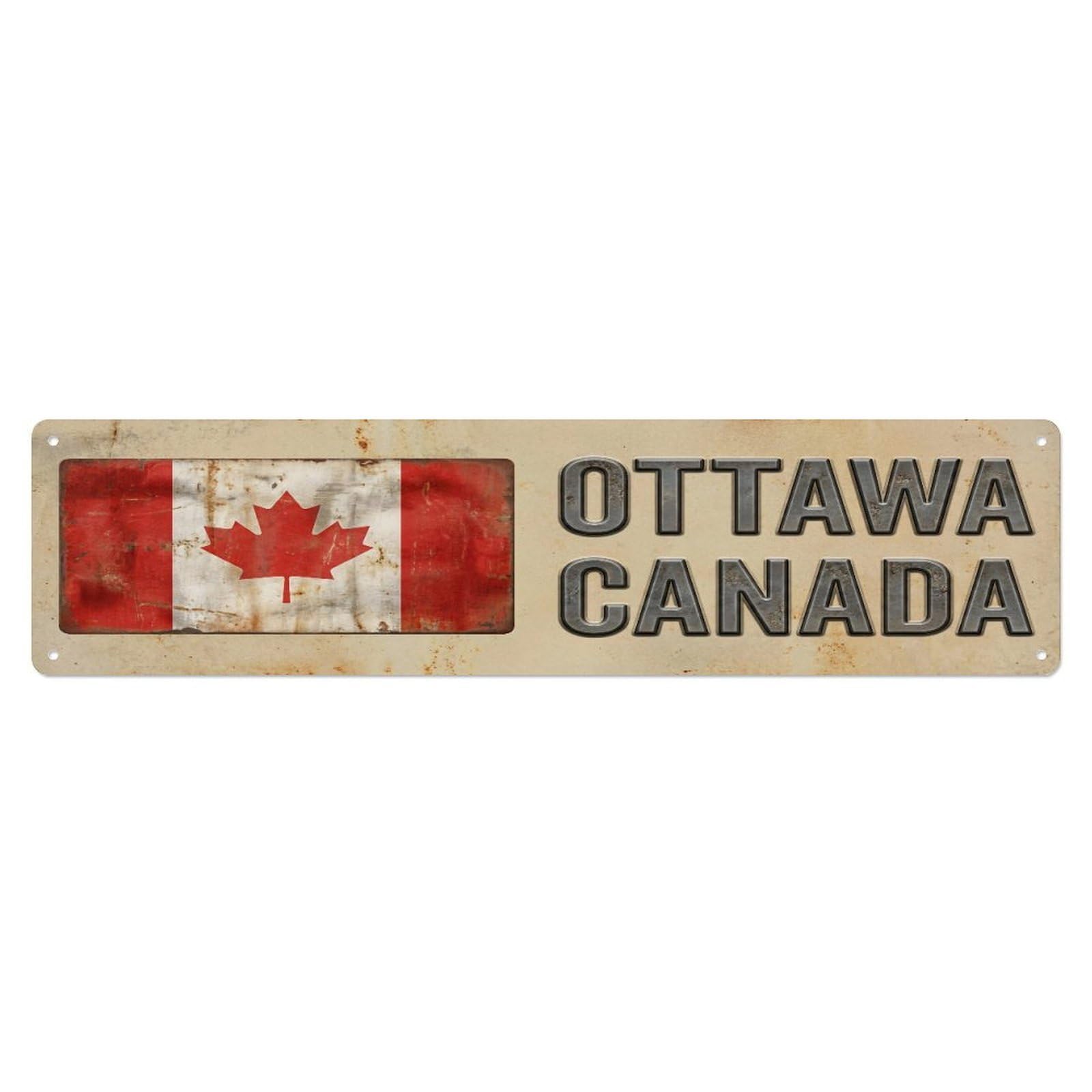 Okahys 4X16inch(10X40cm) Vintage Ottawa Canada Flag Decor Rustic Travel Metal Tin Sign