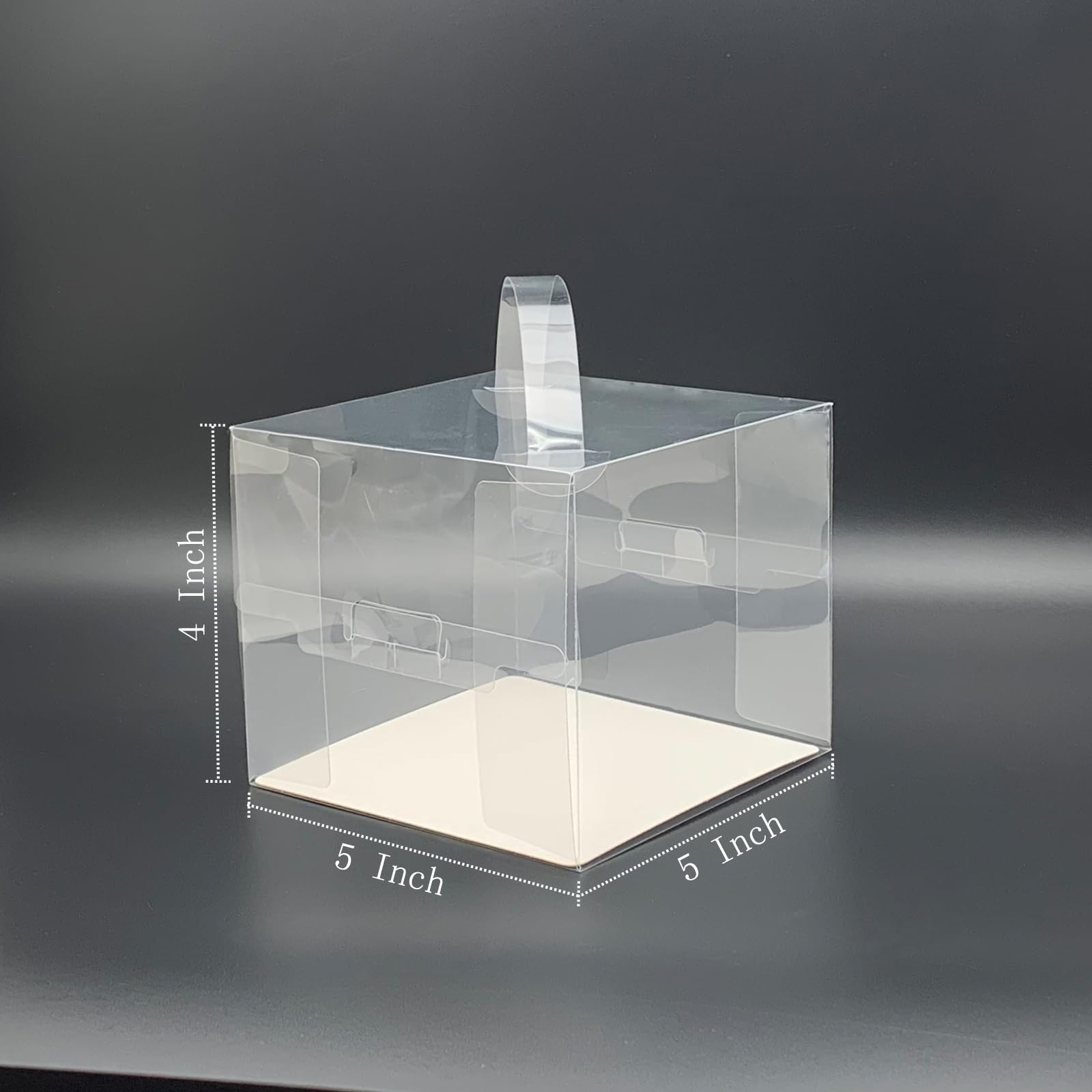 25 cajas transparentes para tartas, cajas de panadería de 5 x 5 x 4 pulgadas con asa y placa de soporte de papel, cajas de recuerdo de fiesta, dulces de galletas de pastel, cajas de pastelería