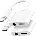 Adaptateur Aux vers USB C 3.5mm pour écouteurs et chargeur, 2 Pack adaptateur jack audio, adaptateur 2-en-1 3.5mm vers USB C vers Aux pour iPhone 17/16/15/iPad Pro/Pixel