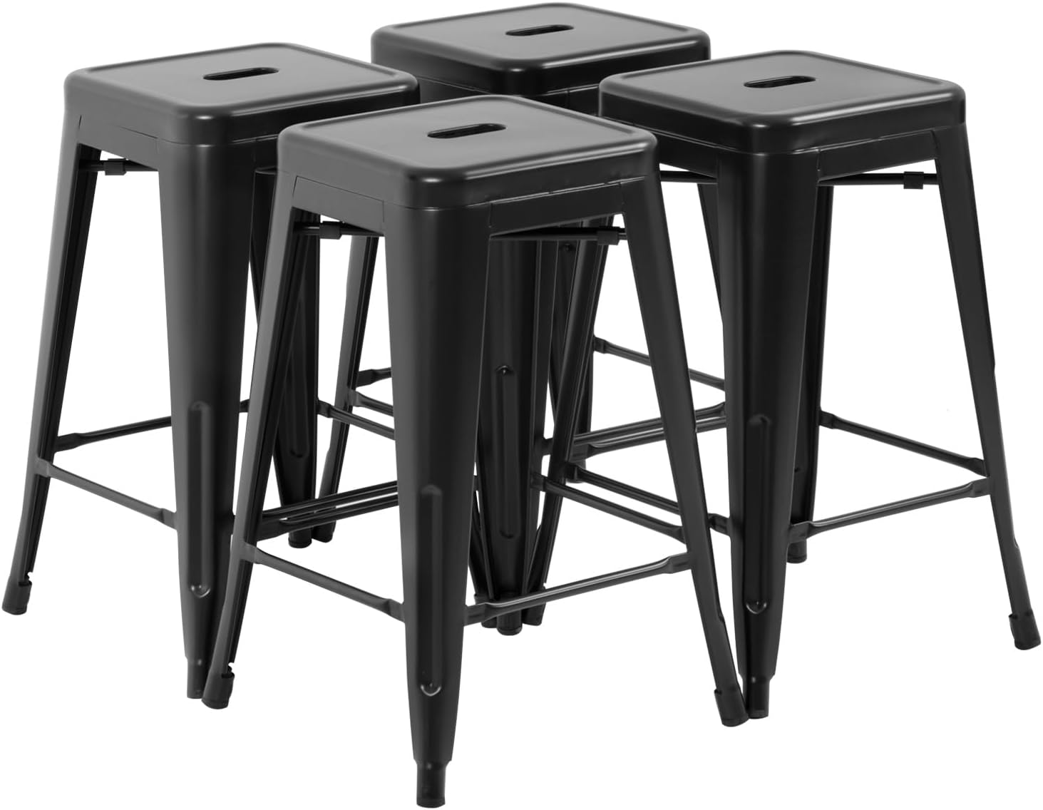 Set of 4 Black Metal 24" Stackable Bar Stools