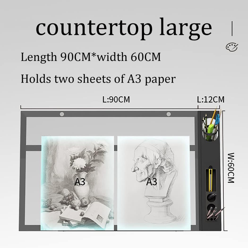Tempered Glass Top Drafting Table with 2 Storage Drawers/Sliding Side Countertop/Stool, Height Adjustable/Tiltable Artist Drafting Table, for Graphic Design, Sketching, DIY