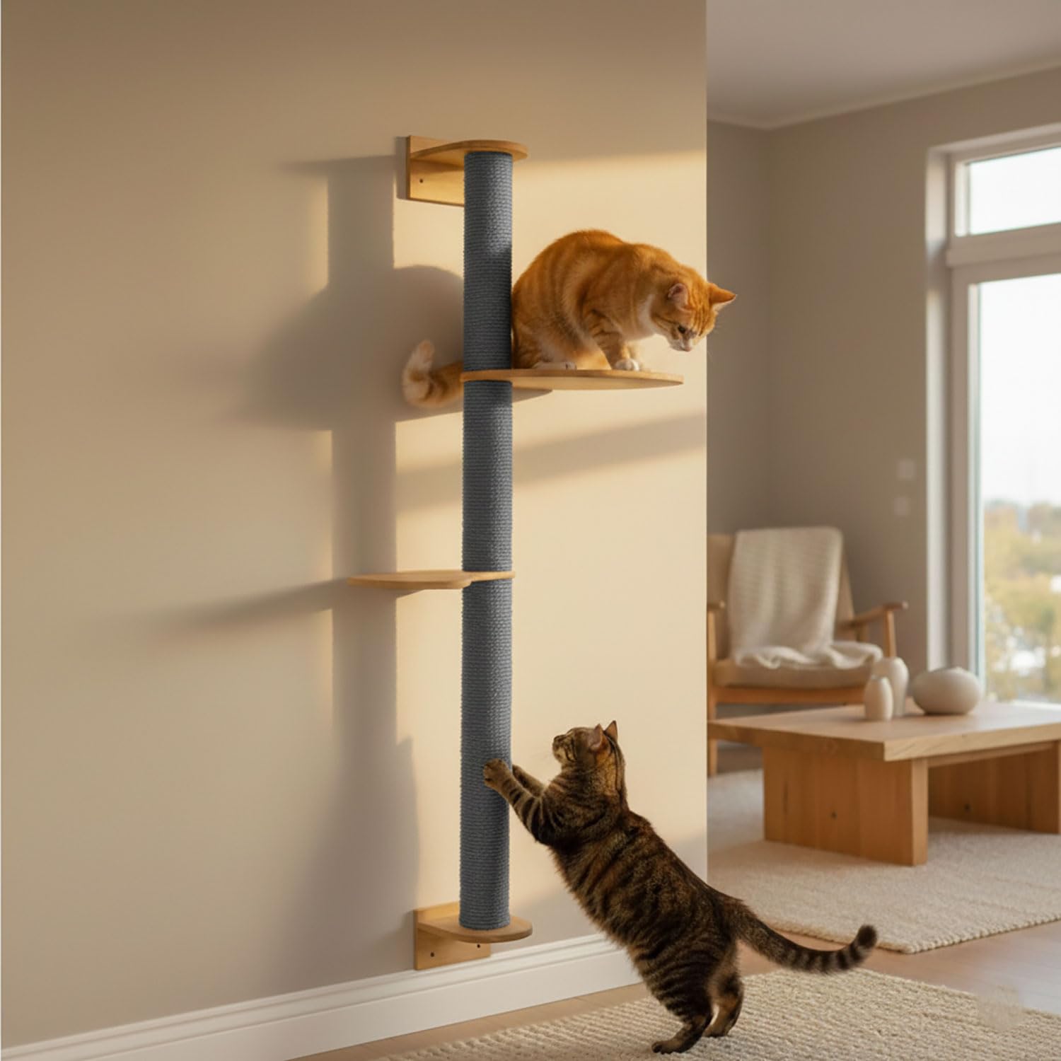 eyepower 130 cm Wandkratzbaum Luna mit 2 Plateaus zum Klettern - Kratzbaum Groß für Katzen - Kletterbaum mit Wandhalterung - Katzenbaum zur Wandmontage - Kletterwand Katze Kratzstamm Kratzsäule Wand
